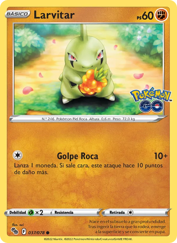 Carta Larvitar de la expansión Pokémon GO, número 037/78