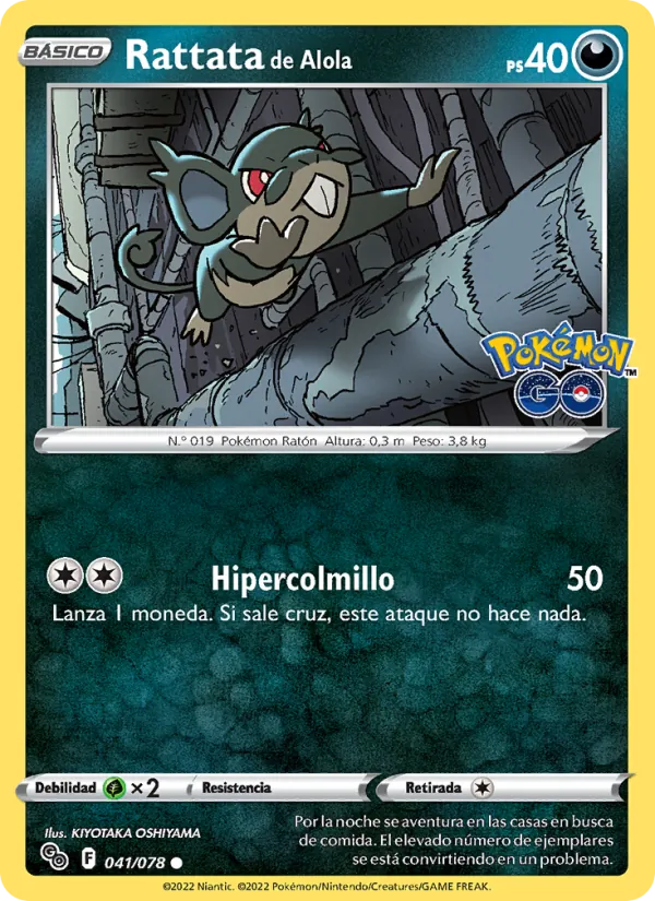 Carta Rattata de Alola de la expansión Pokémon GO, número 041/78