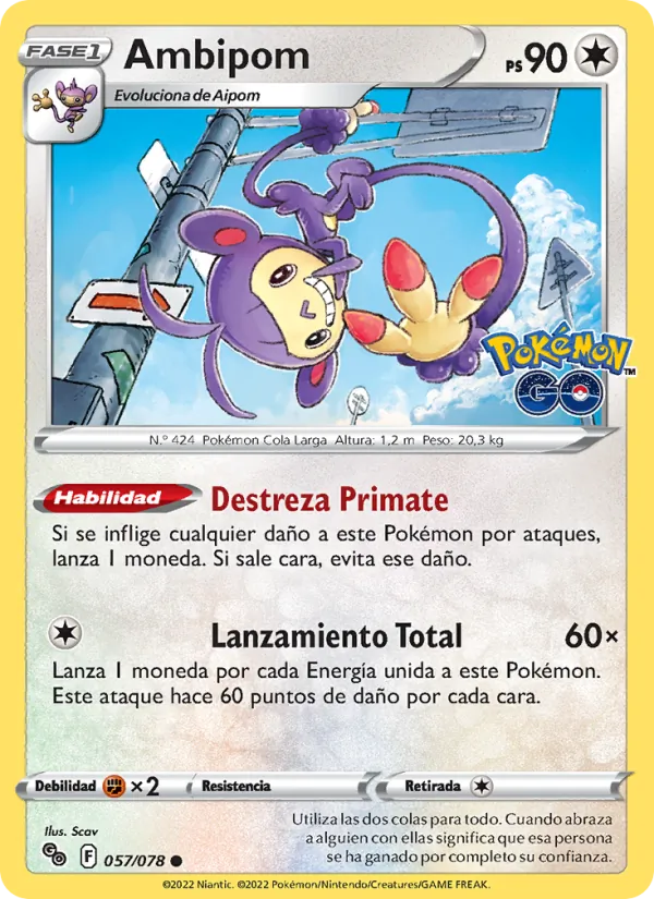 Carta Ambipom de la expansión Pokémon GO, número 057/78