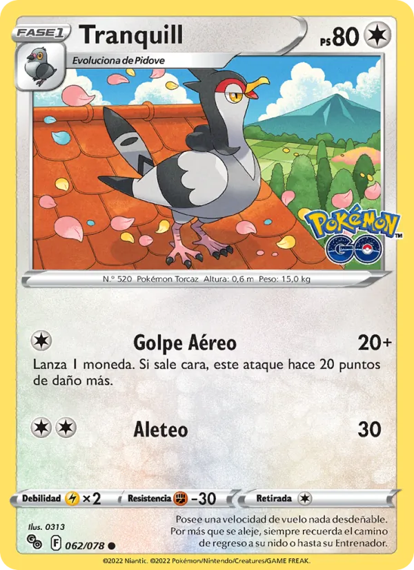 Carta Tranquill de la expansión Pokémon GO, número 062/78