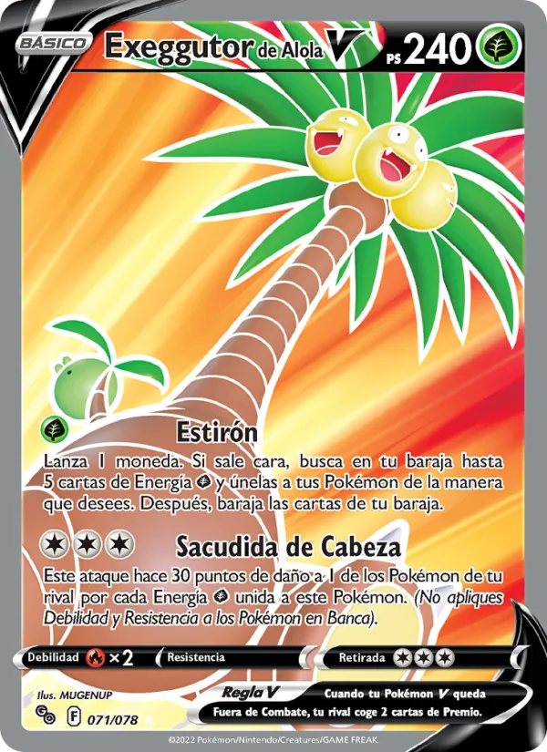 Carta Exeggutor de Alola V de la expansión Pokémon GO, número 071/78