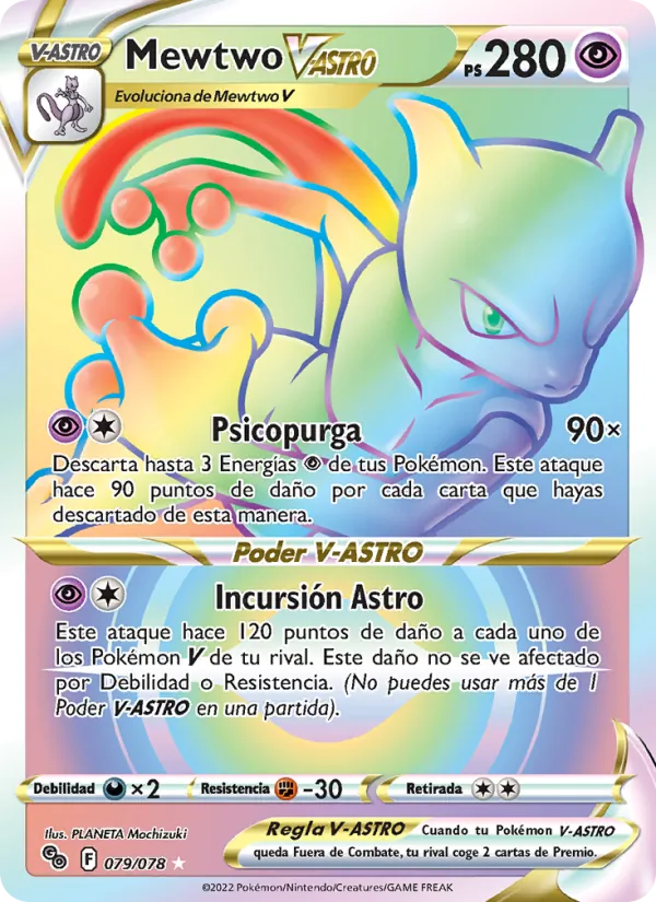 Carta Mewtwo V-ASTRO de la expansión Pokémon GO, número 079/78