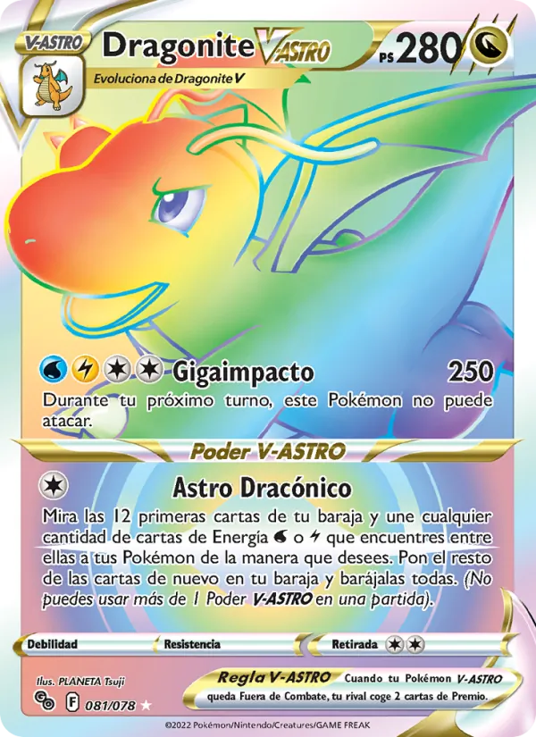 Carta Dragonite V-ASTRO de la expansión Pokémon GO, número 081/78