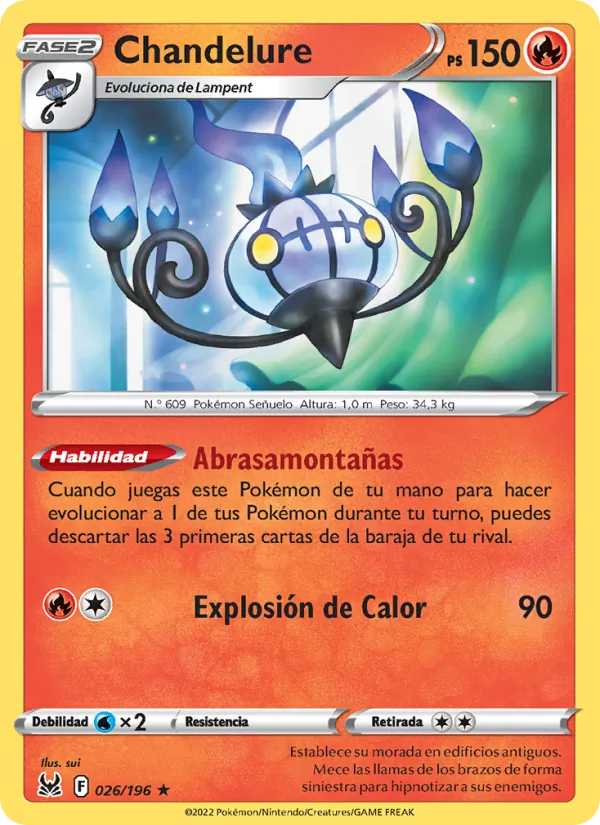 Carta Chandelure de la expansión Origen Perdido, número 026/196