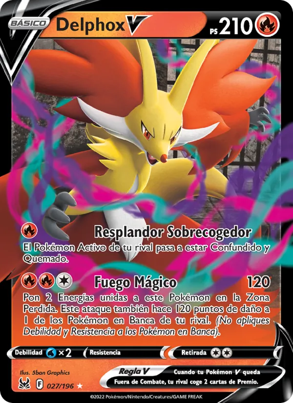 Carta Delphox V de la expansión Origen Perdido, número 027/196