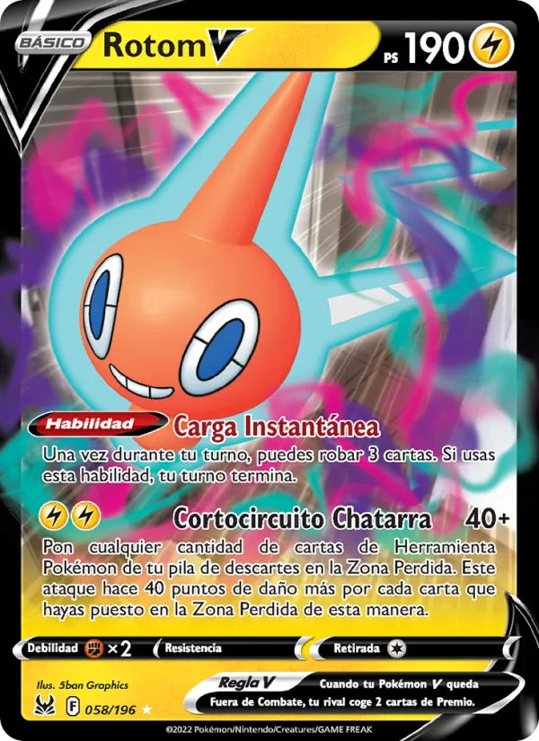 Carta Rotom V de la expansión Origen Perdido, número 058/196