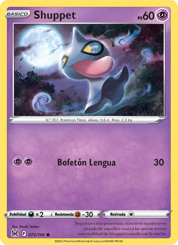 Carta Shuppet de la expansión Origen Perdido, número 072/196