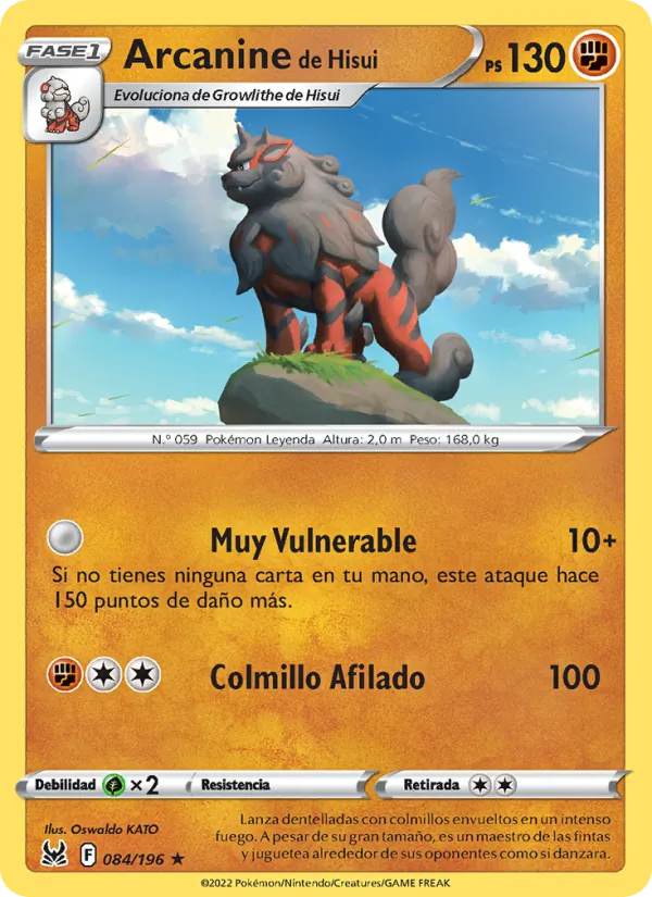 Carta Arcanine de Hisui de la expansión Origen Perdido, número 084/196