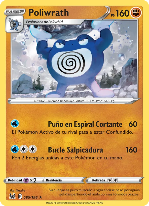 Carta Poliwrath de la expansión Origen Perdido, número 085/196