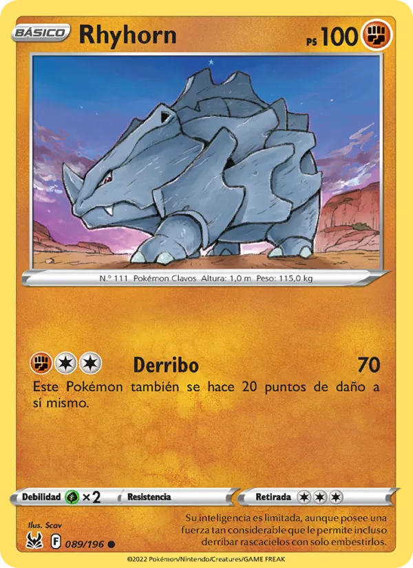 Carta Rhyhorn de la expansión Origen Perdido, número 089/196