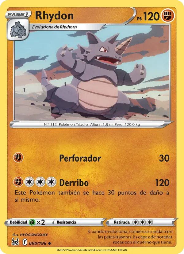 Carta Rhydon de la expansión Origen Perdido, número 090/196