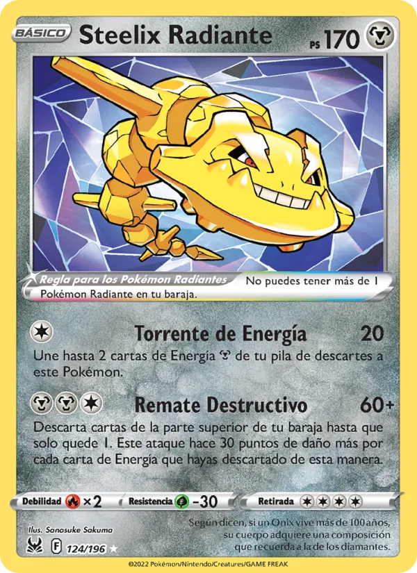 Carta Steelix Radiante de la expansión Origen Perdido, número 124/196