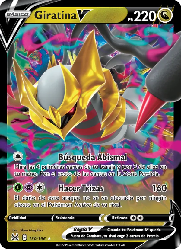 Carta Giratina V de la expansión Origen Perdido, número 130/196