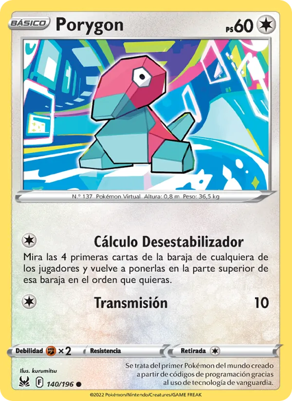 Carta Porygon de la expansión Origen Perdido, número 140/196