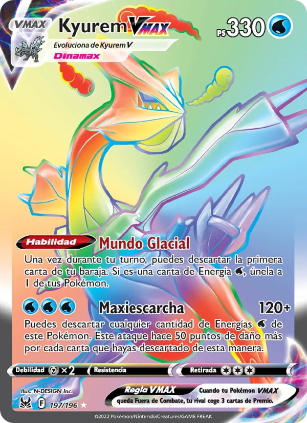 Carta Kyurem VMAX de la expansión Origen Perdido, número 197/196