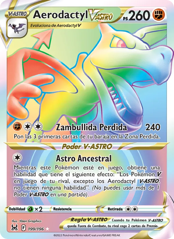 Carta Aerodactyl V-ASTRO de la expansión Origen Perdido, número 199/196