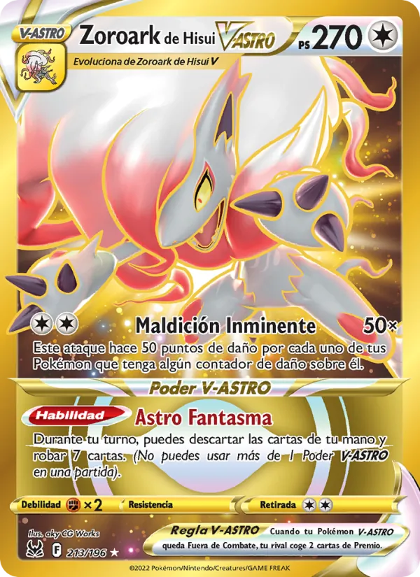 Carta Zoroark de Hisui V-ASTRO de la expansión Origen Perdido, número 213/196