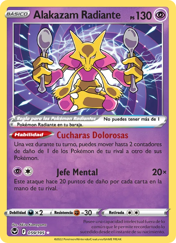 Carta Alakazam Radiante de la expansión Tempestad Plateada, número 059/195