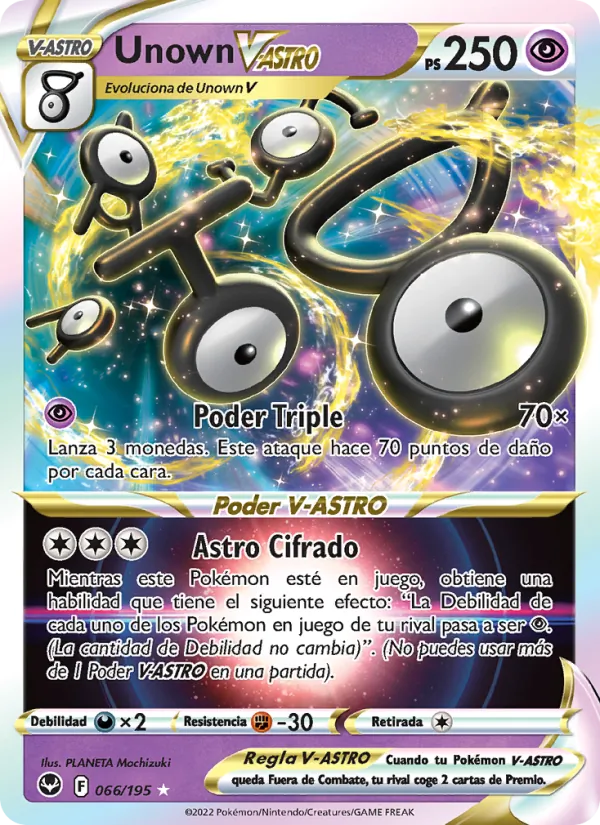 Carta Unown V-ASTRO de la expansión Tempestad Plateada, número 066/195