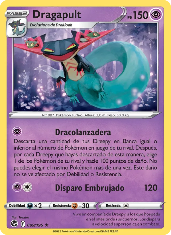 Carta Dragapult de la expansión Tempestad Plateada, número 089/195
