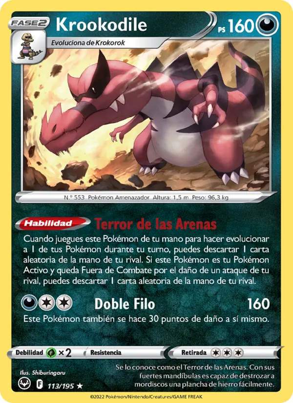 Carta Krookodile de la expansión Tempestad Plateada, número 113/195