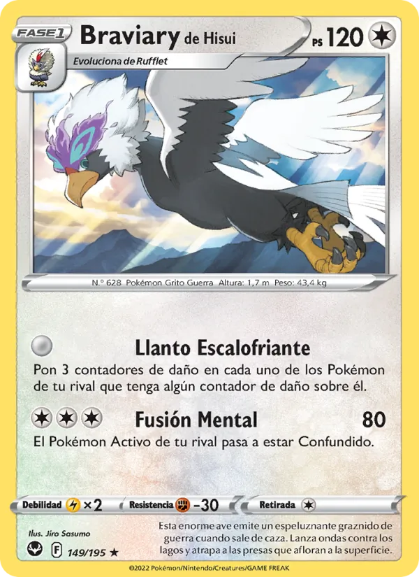 Carta Braviary de Hisui de la expansión Tempestad Plateada, número 149/195