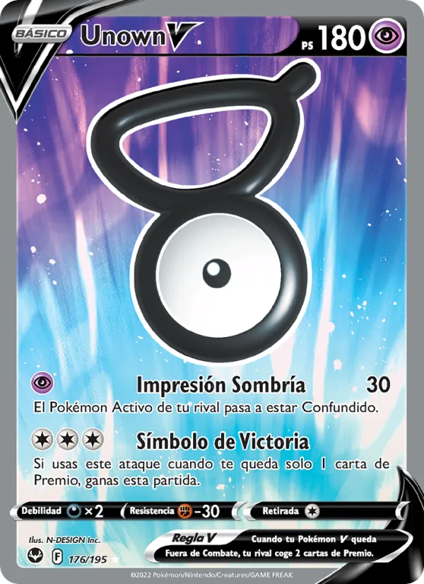 Carta Unown V de la expansión Tempestad Plateada, número 176/195