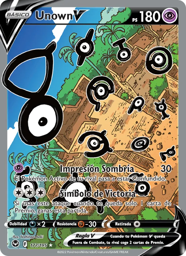 Carta Unown V de la expansión Tempestad Plateada, número 177/195