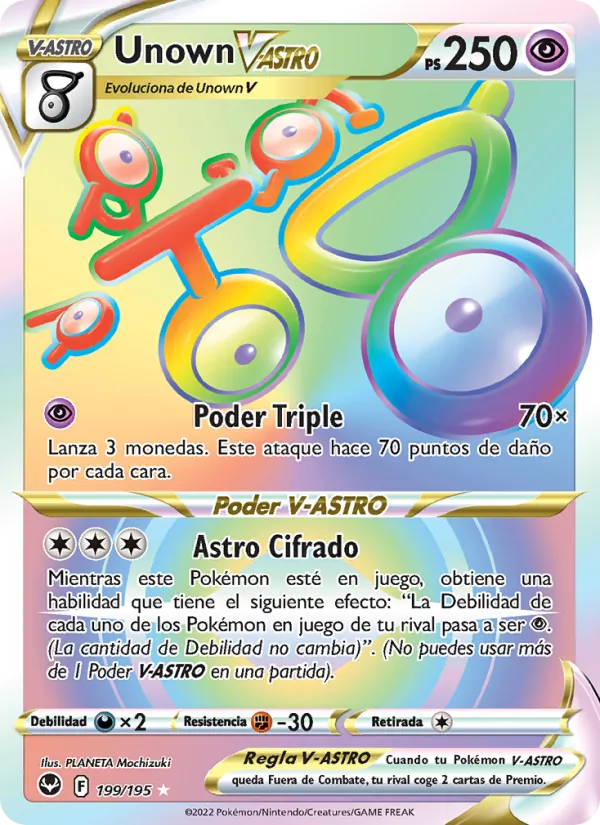 Carta Unown V-ASTRO de la expansión Tempestad Plateada, número 199/195