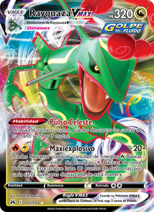 Carta Rayquaza VMAX de la expansión Cenit Supremo, número 101/159