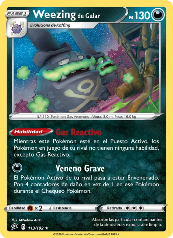 Carta Weezing de Galar de la expansión Choque Rebelde, número 113/192