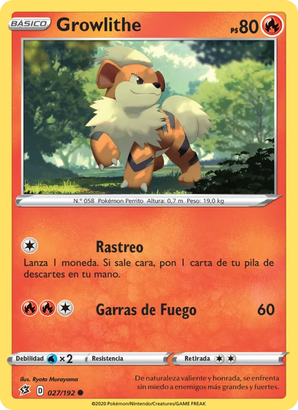 Carta Growlithe de la expansión Choque Rebelde, número 27/192