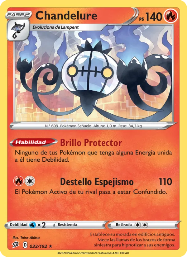Carta Chandelure de la expansión Choque Rebelde, número 33/192