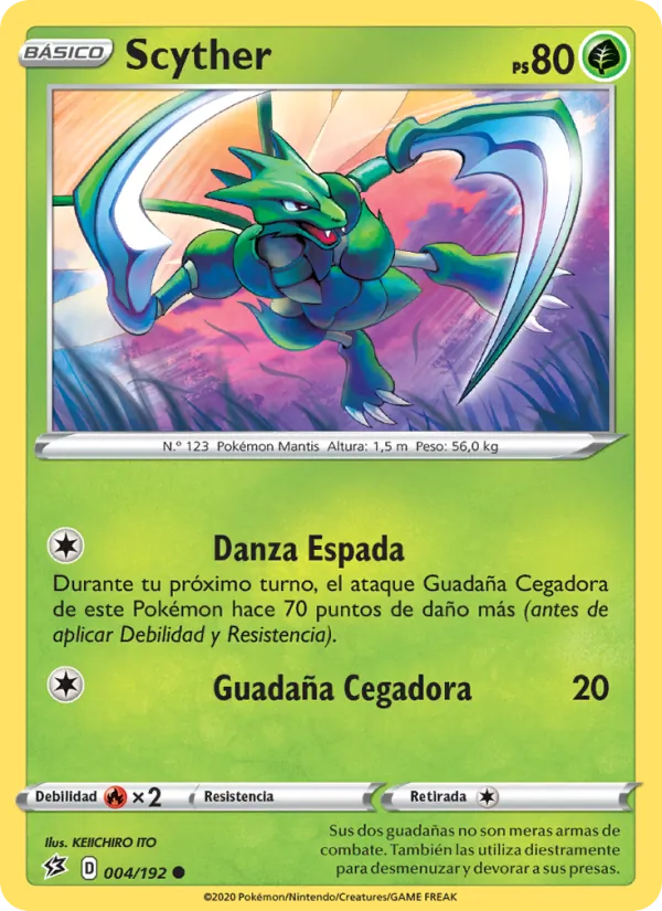 Carta Scyther de la expansión Choque Rebelde, número 4/192
