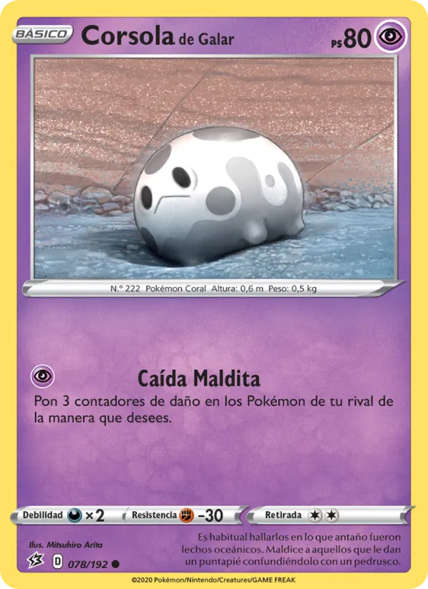 Carta Corsola de Galar de la expansión Choque Rebelde, número 78/192