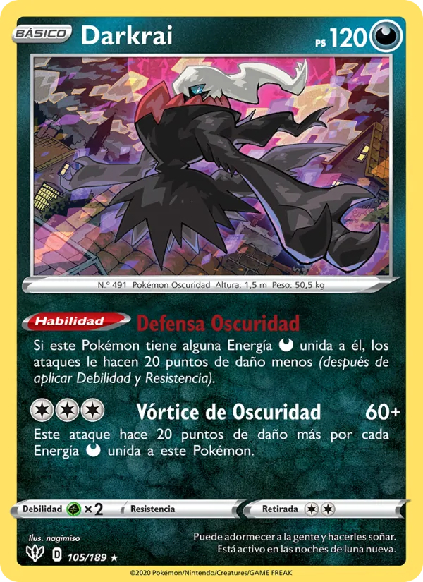 Carta Darkrai de la expansión Oscuridad Incandescente, número 105/189