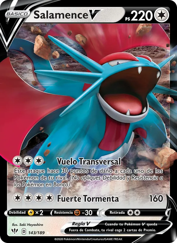 Carta Salamence V de la expansión Oscuridad Incandescente, número 143/189