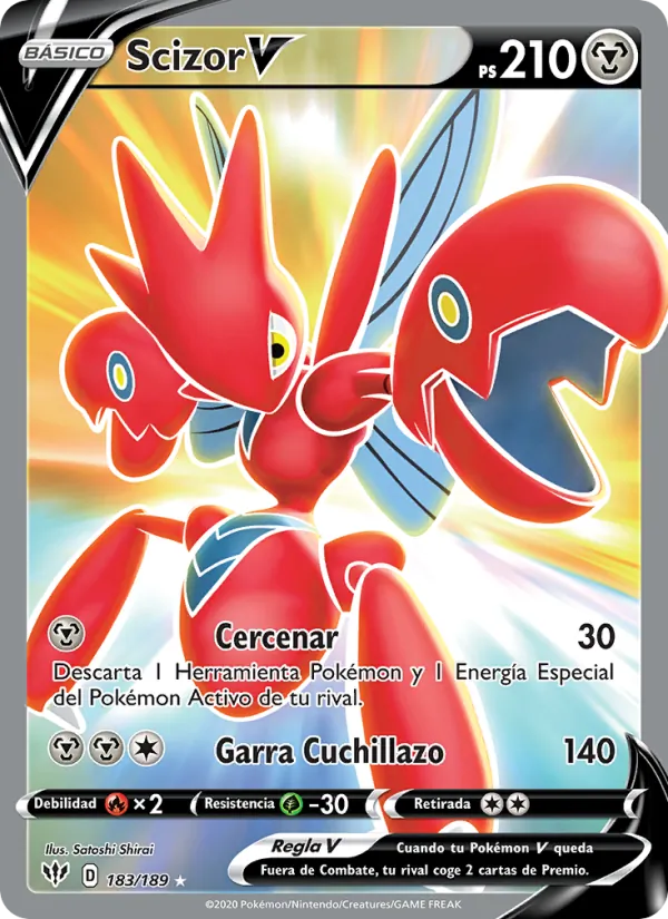 Carta Scizor V de la expansión Oscuridad Incandescente, número 183/189
