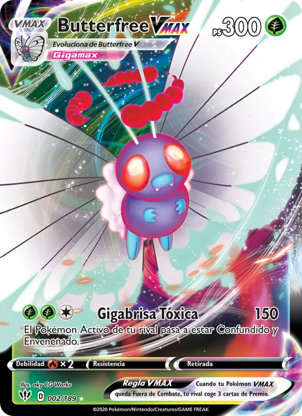 Carta Butterfree VMAX de la expansión Oscuridad Incandescente, número 2/189