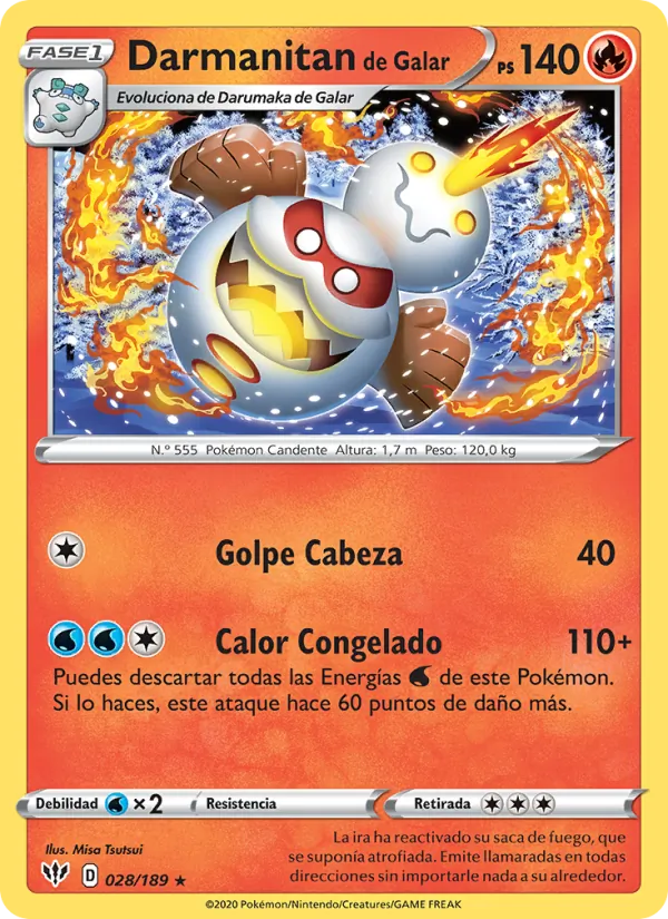 Carta Darmanitan de Galar de la expansión Oscuridad Incandescente, número 28/189