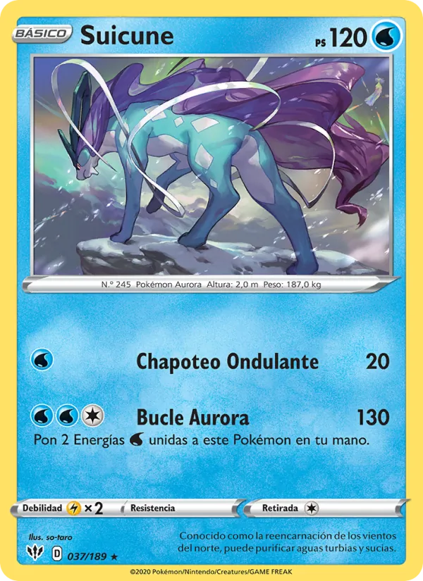 Carta Suicune de la expansión Oscuridad Incandescente, número 37/189