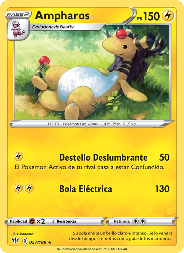 Carta Ampharos de la expansión Oscuridad Incandescente, número 57/189