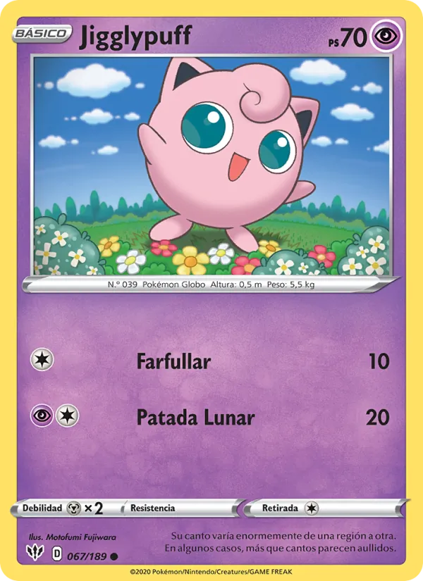 Carta Jigglypuff de la expansión Oscuridad Incandescente, número 67/189