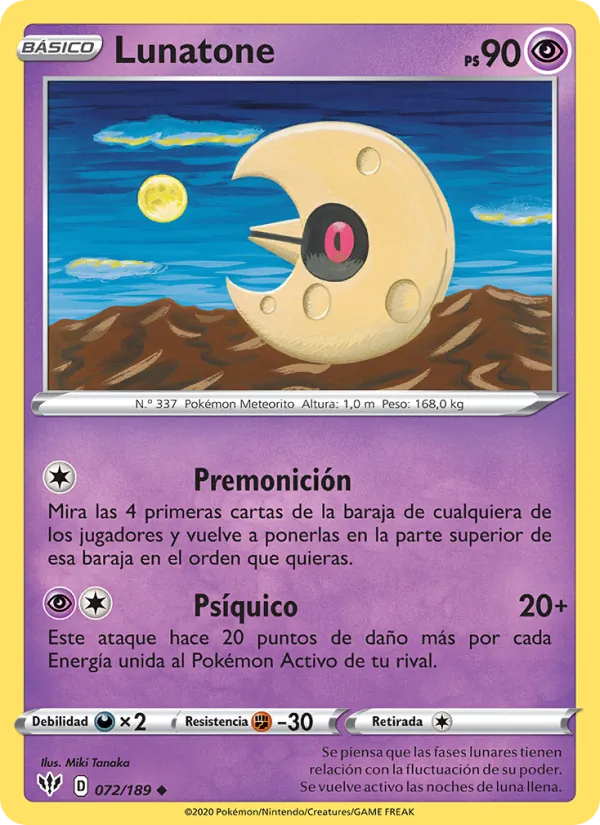 Carta Lunatone de la expansión Oscuridad Incandescente, número 72/189