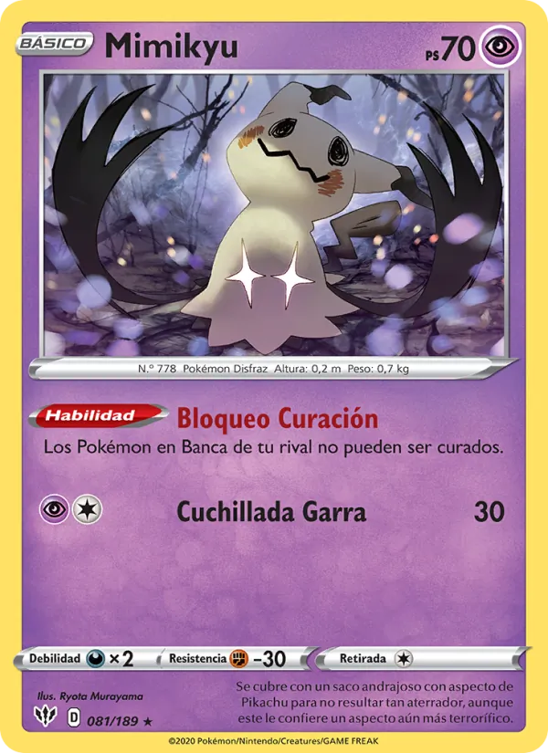 Carta Mimikyu de la expansión Oscuridad Incandescente, número 81/189