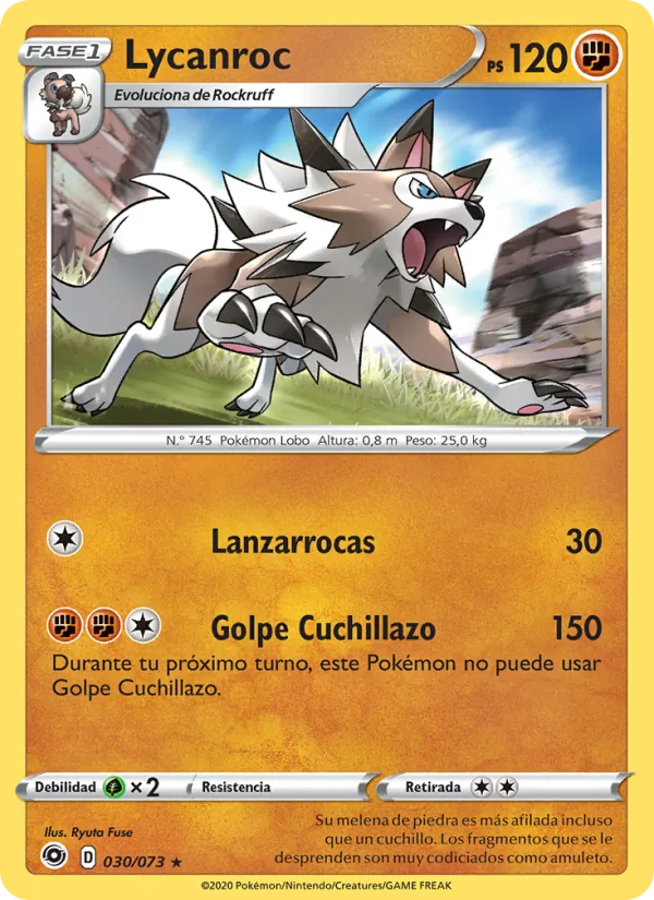 Carta Lycanroc de la expansión Camino de Campeones, número 30/73