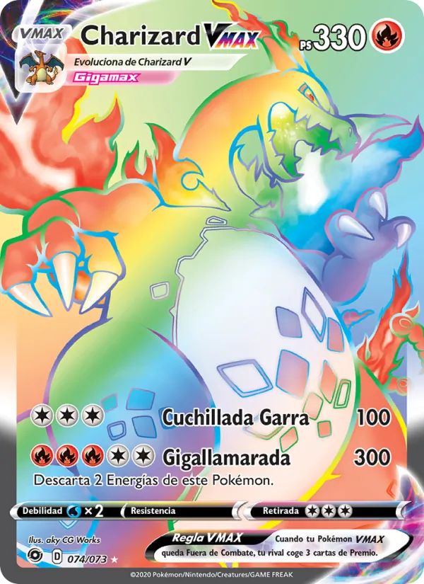 Carta Charizard VMAX de la expansión Camino de Campeones, número 74/73