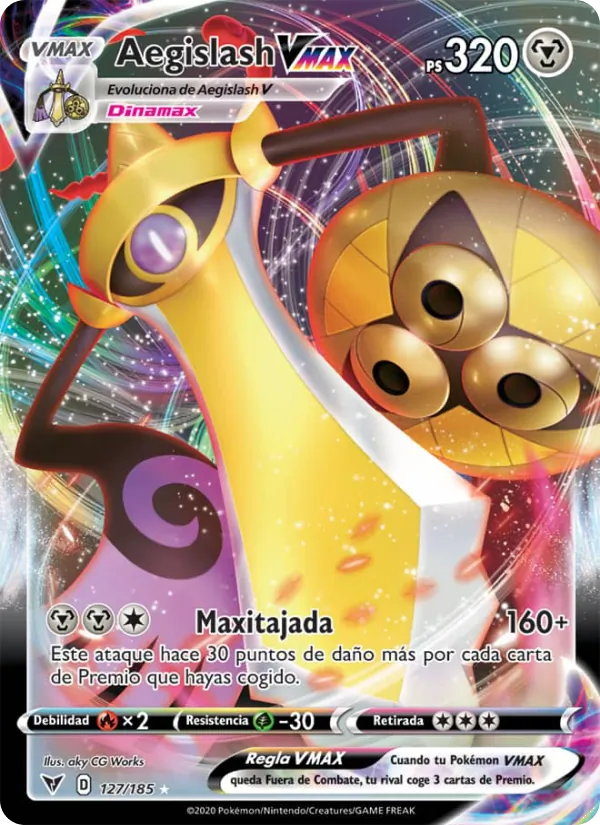 Carta Aegislash VMAX de la expansión Voltaje Vívido, número 127/185