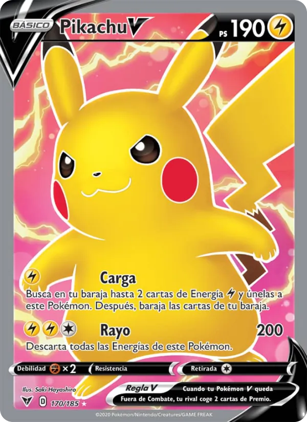 Carta Pikachu V de la expansión Voltaje Vívido, número 170/185