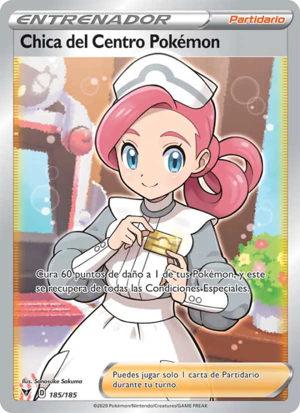 Carta Chica del Centro Pokémon de la expansión Voltaje Vívido, número 185/185